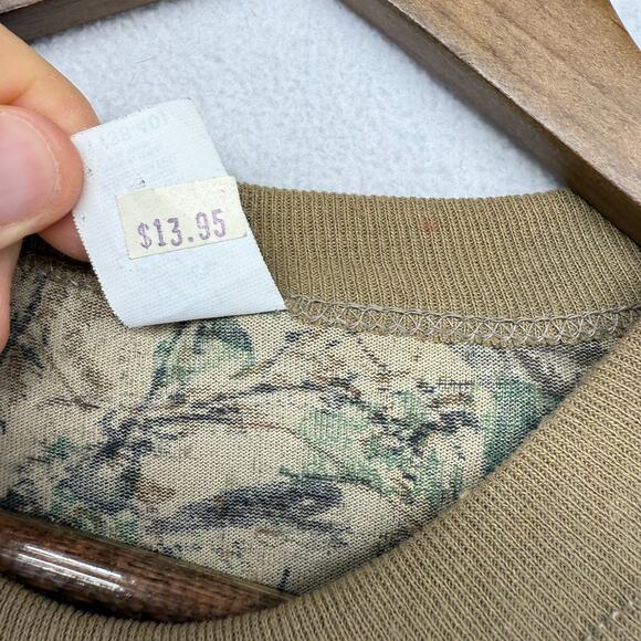 Vintage Camo Shirt Men's Medium Brown Green Advantage made In USA Blank 90s Crew - Picture 7 of 10